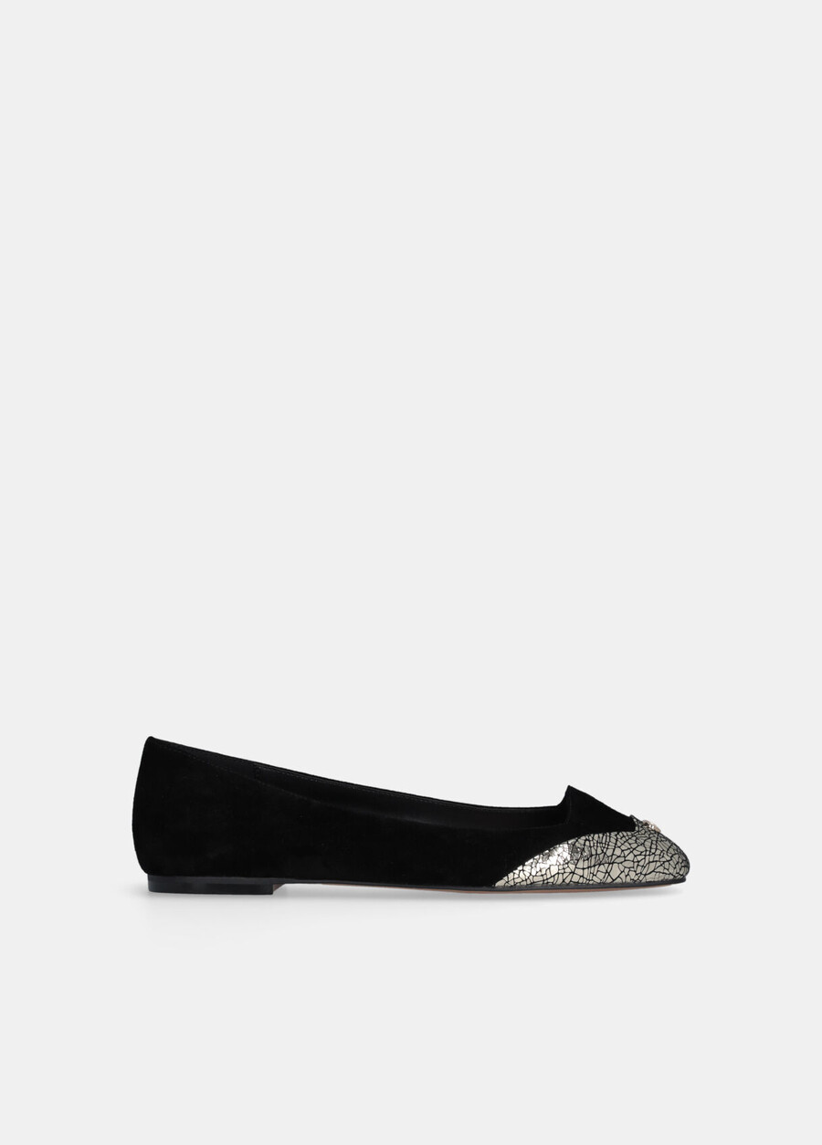 ballerine in pelle scamosciata con dettagli craquelé