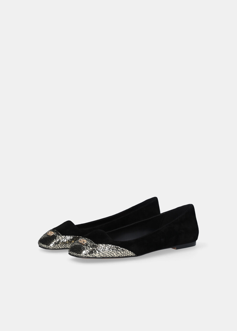 ballerine in pelle scamosciata con dettagli craquelé
