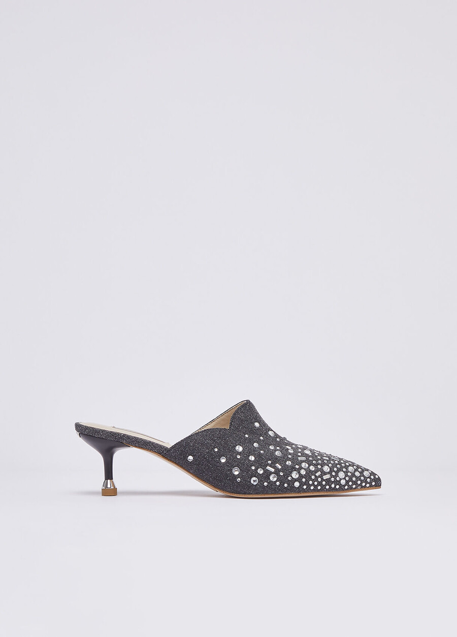 mules in denim con pietre gioiello