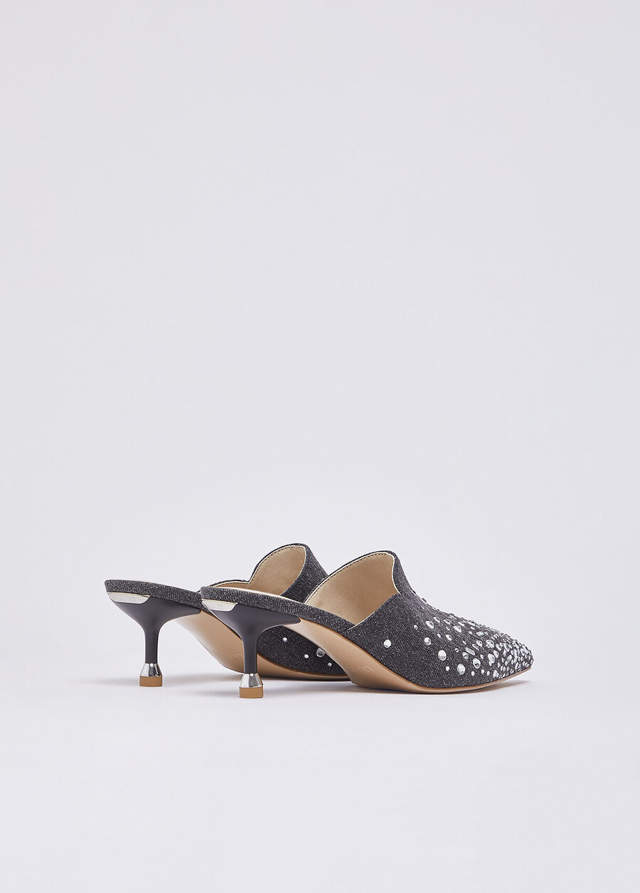 mules in denim con pietre gioiello