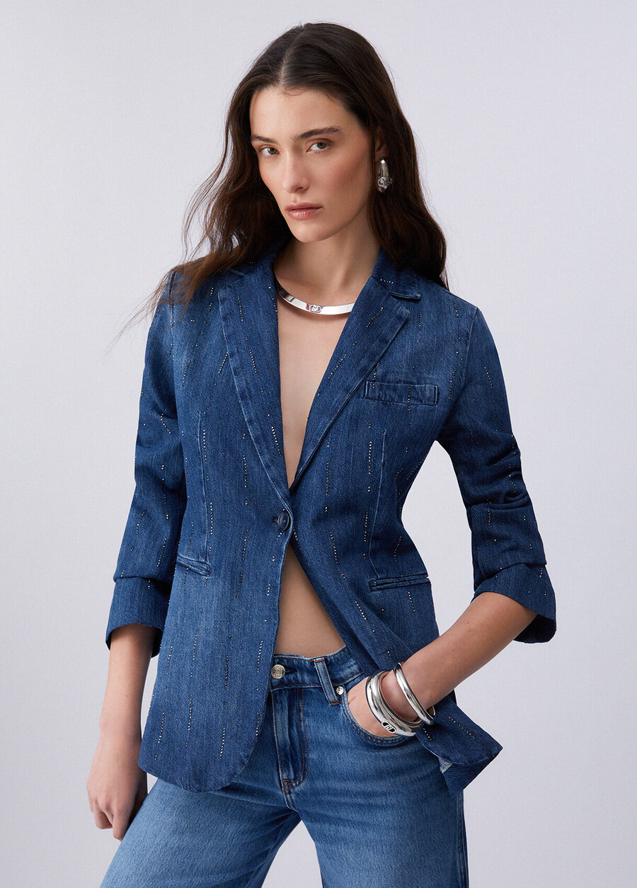 blazer in denim con strass