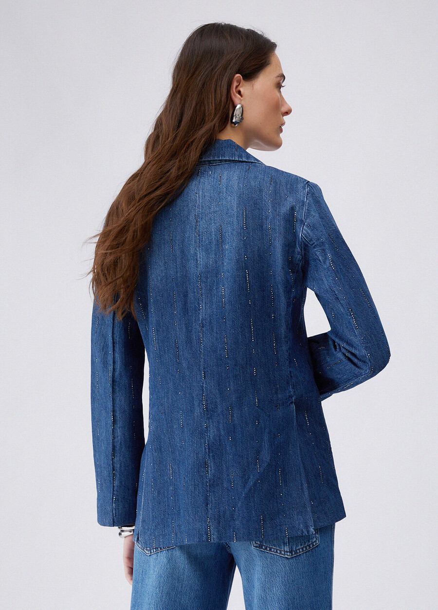 blazer in denim con strass