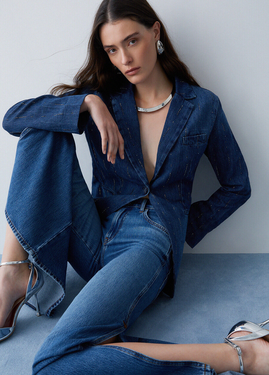 blazer in denim con strass