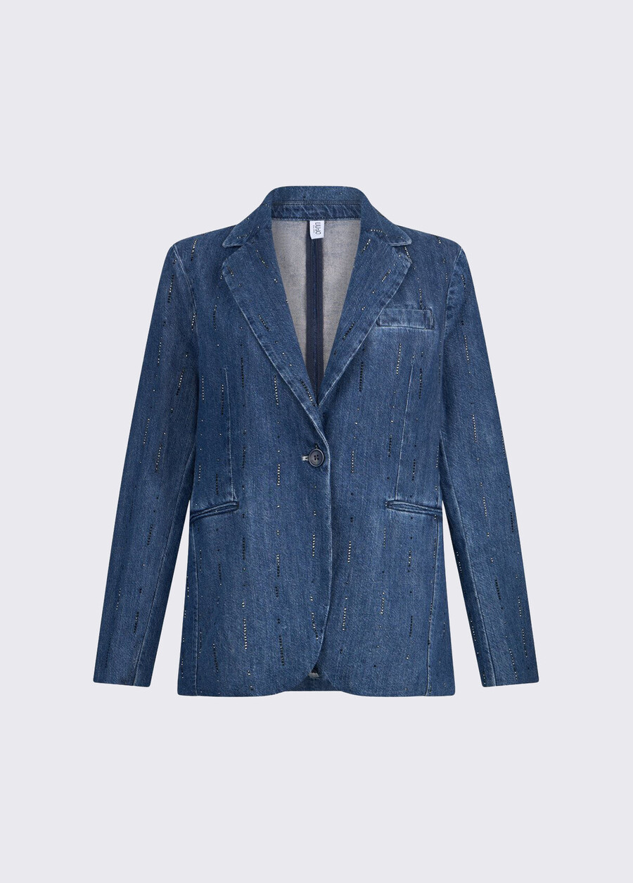 blazer in denim con strass