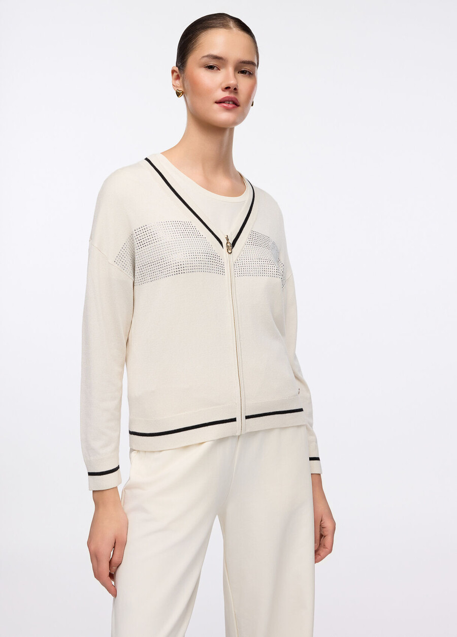 cardigan con cerniera e strass