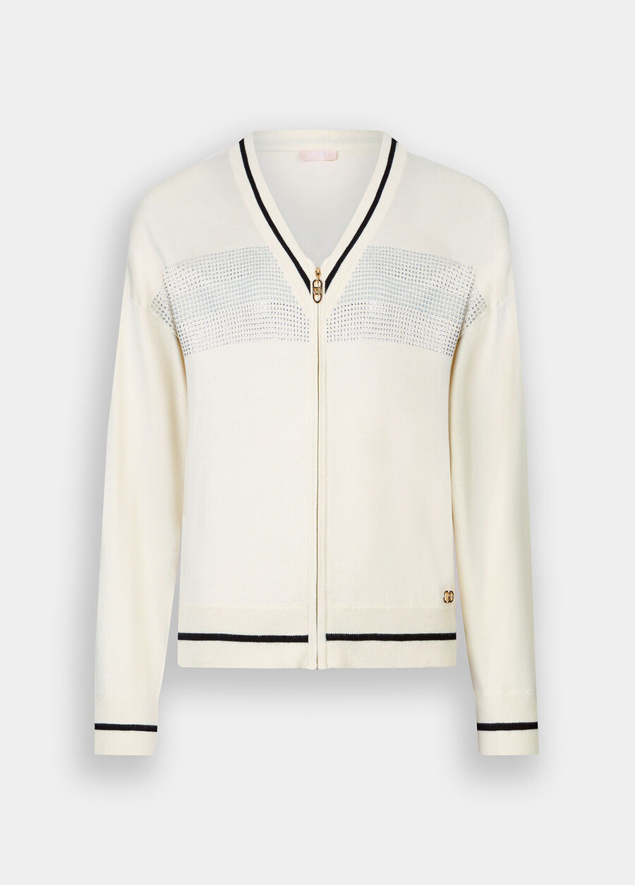 cardigan con cerniera e strass