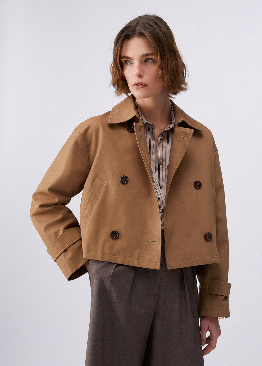 trench corto in gabardine