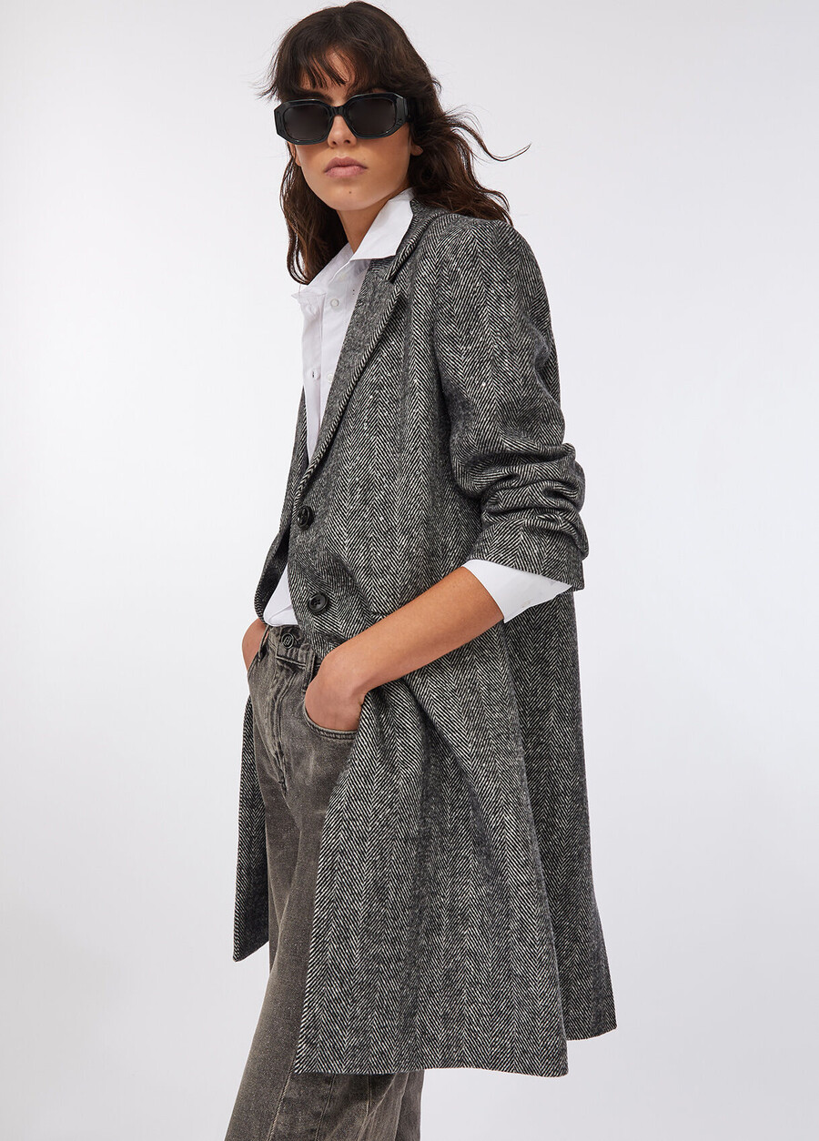 cappotto a spina di pesce in misto lana