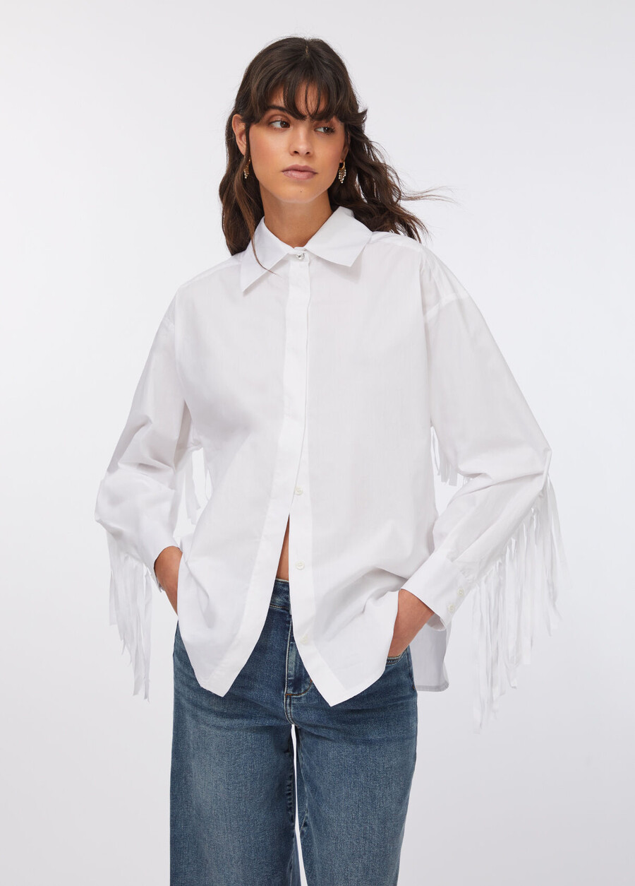 camicia in popeline con frange