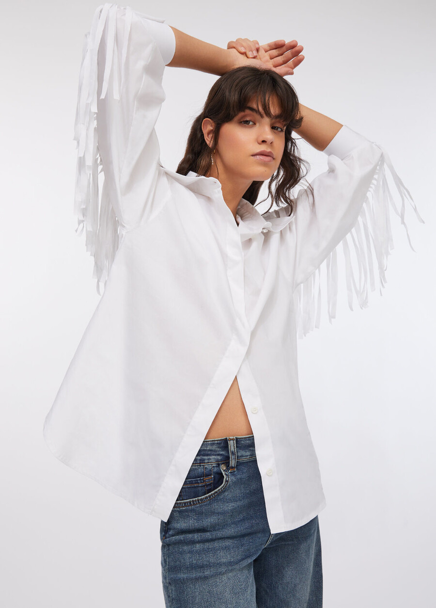 camicia in popeline con frange