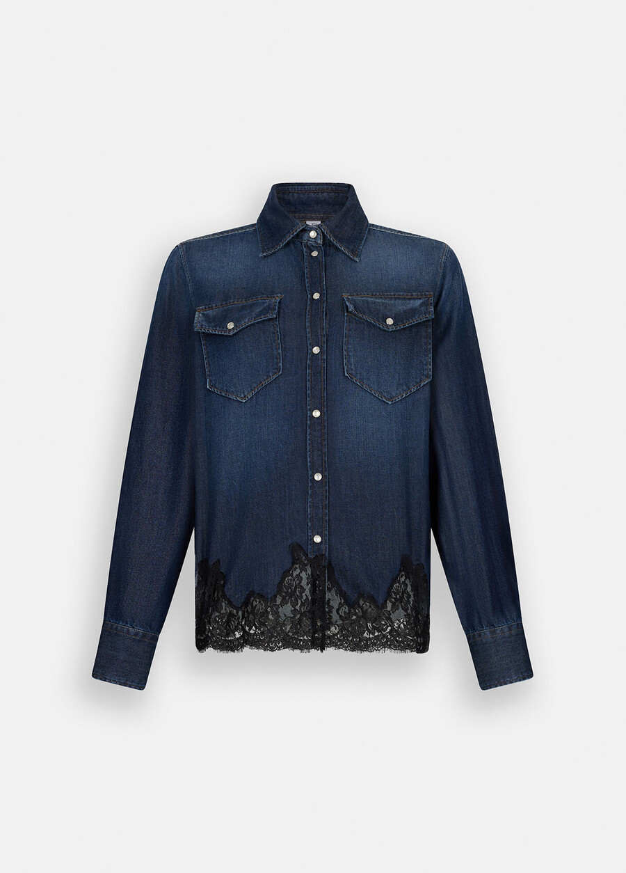 camicia in denim con pizzo