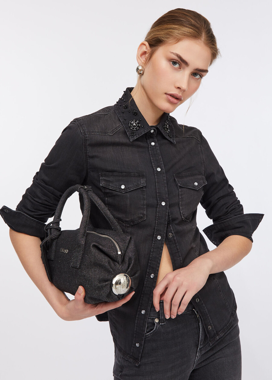 camicia in denim con pietre preziose