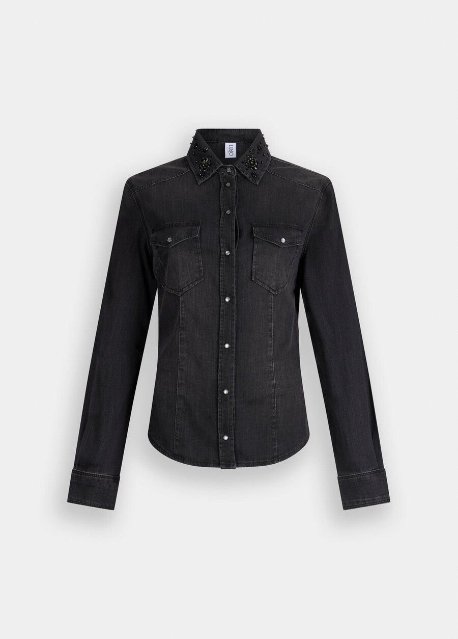 camicia in denim con pietre preziose