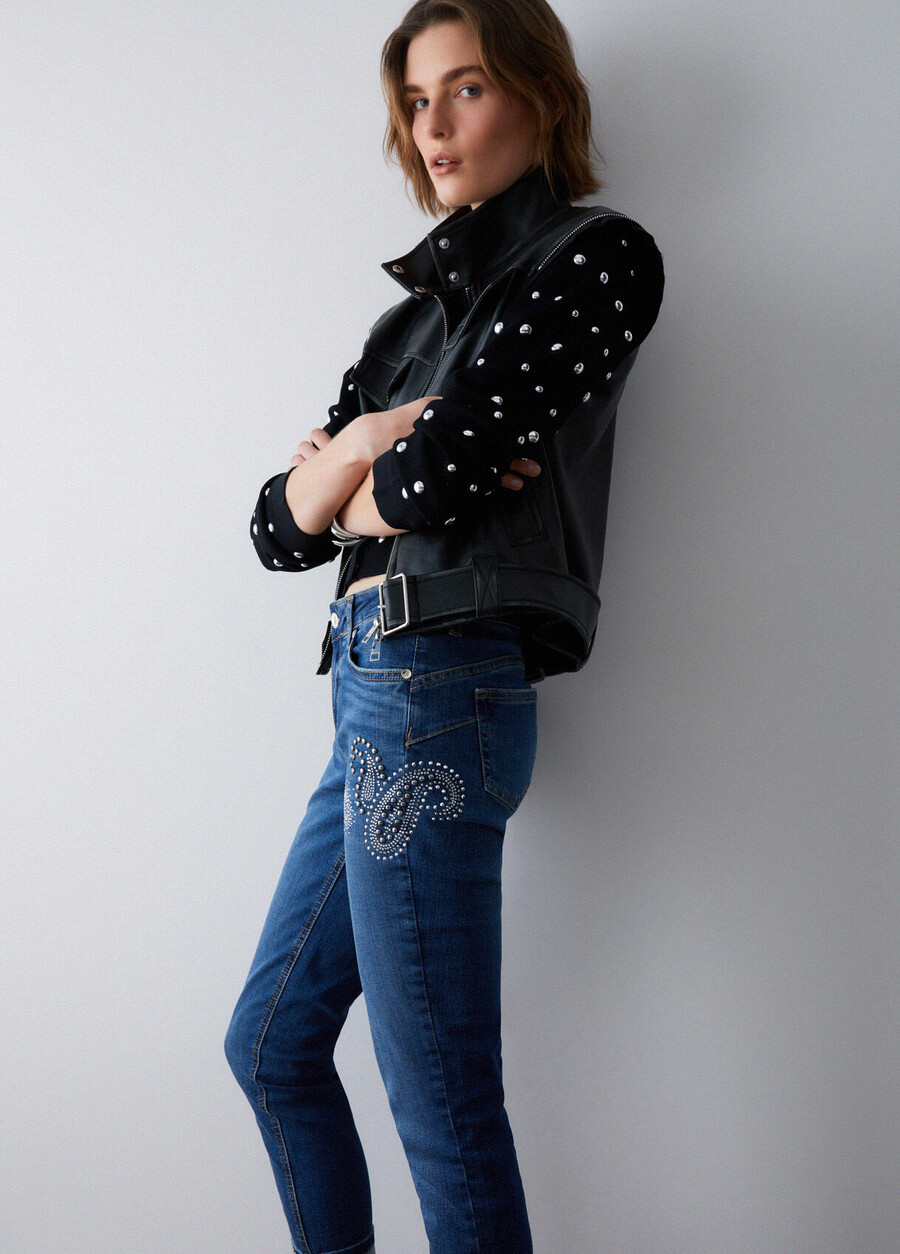 jeans skinny con strass