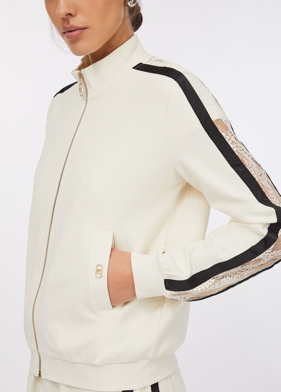 felpa in cotone con pizzo