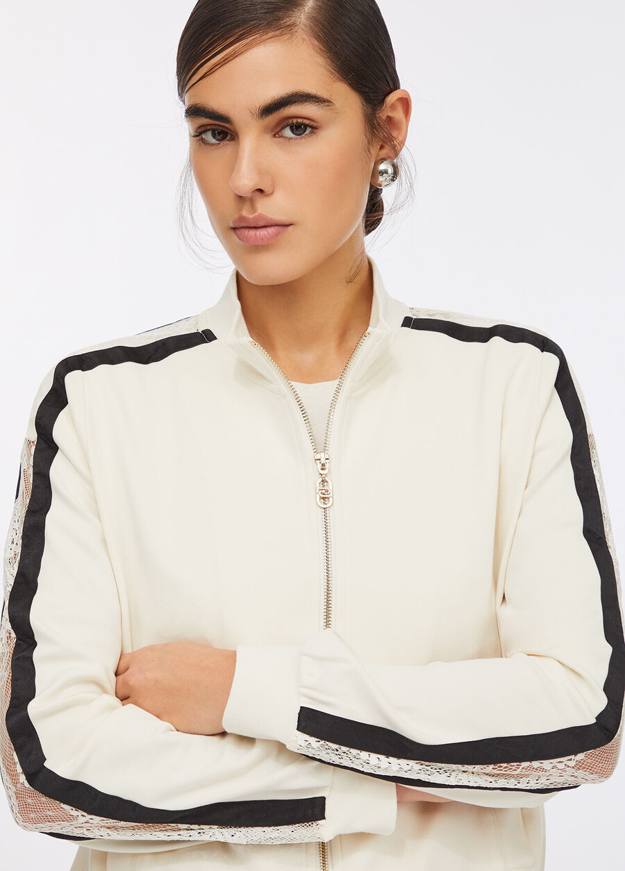 felpa in cotone con pizzo
