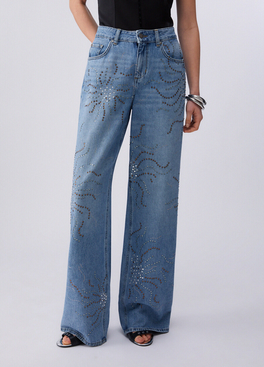 jeans a gamba dritta con strass