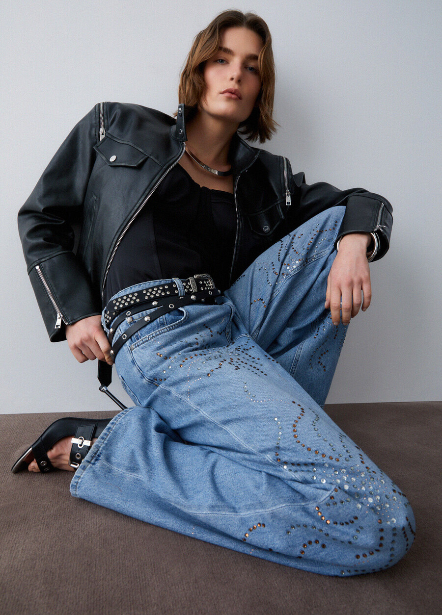 jeans a gamba dritta con strass