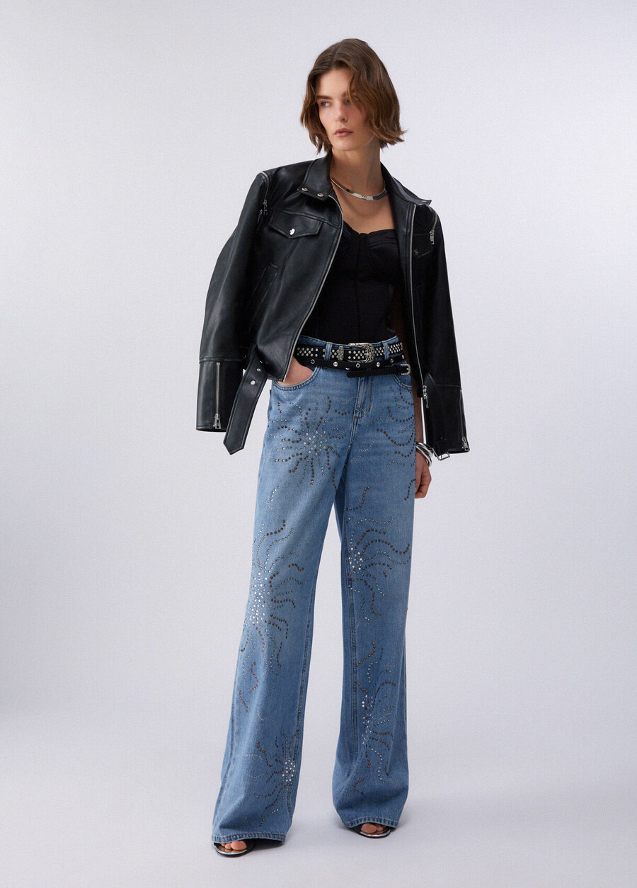 jeans a gamba dritta con strass