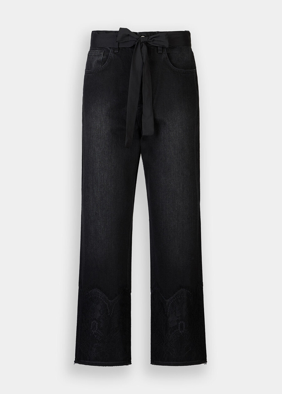 jeans a gamba dritta con dettagli in pizzo