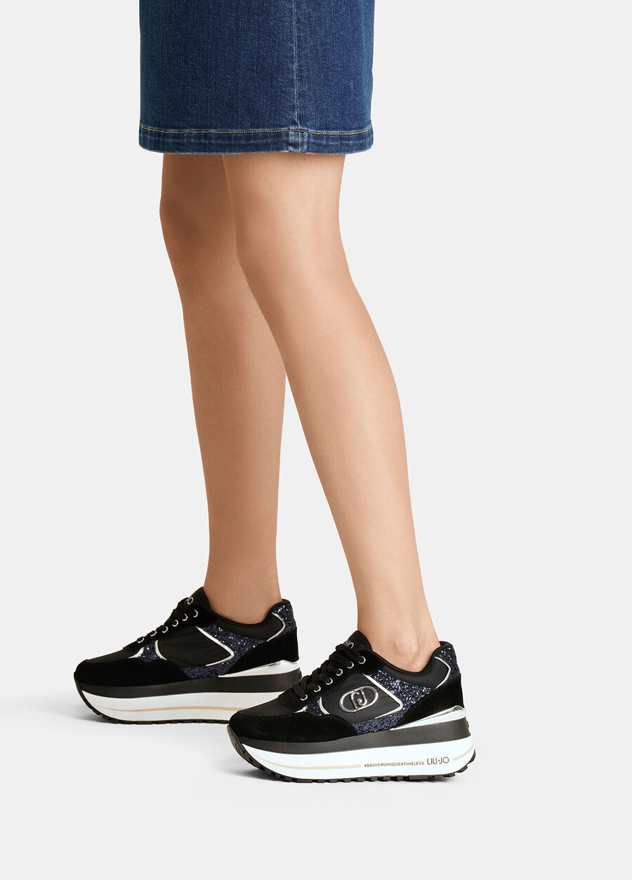 sneakers super platform con glitter e nylon