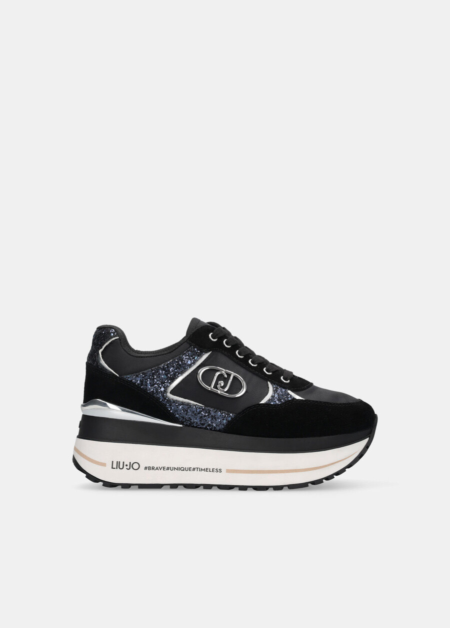 sneakers super platform con glitter e nylon