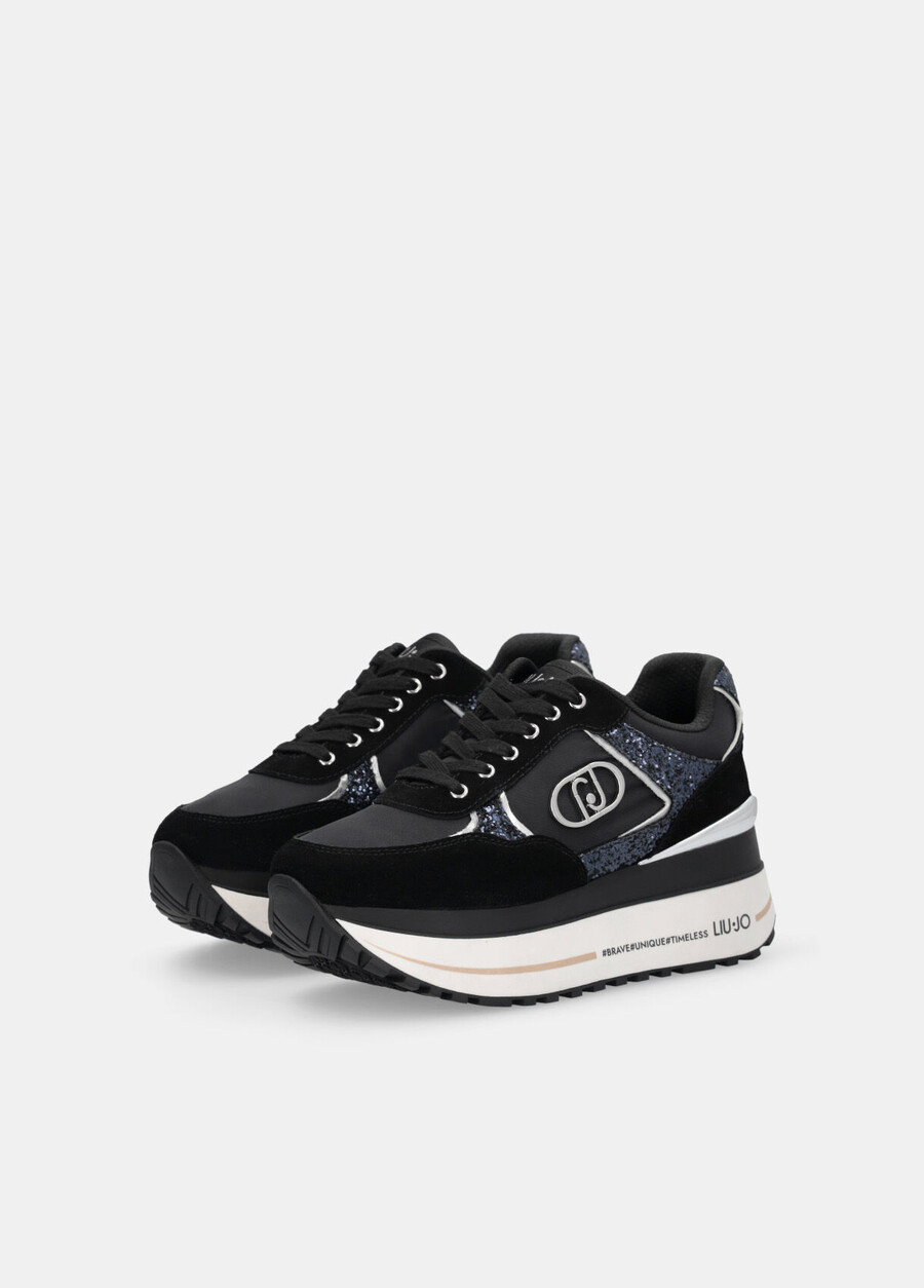 sneakers super platform con glitter e nylon
