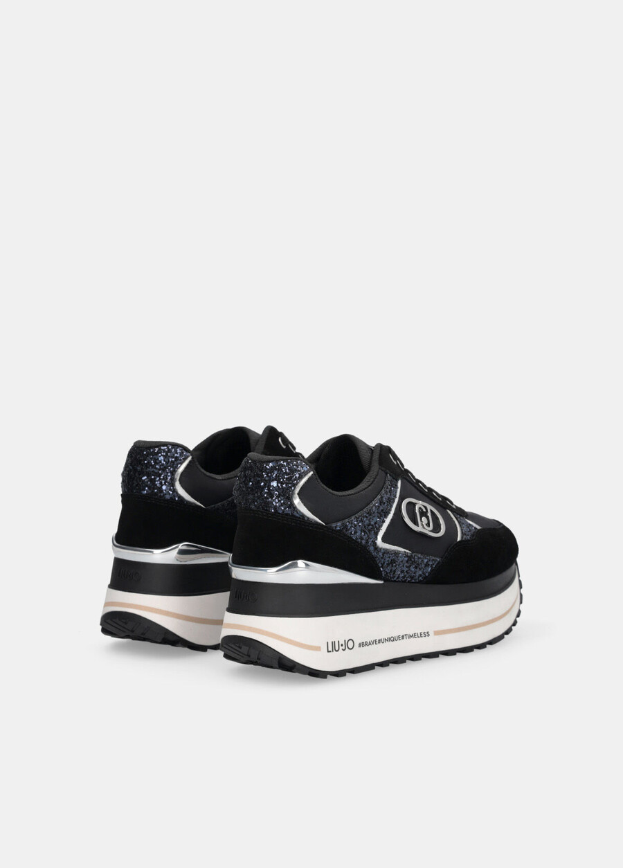 sneakers super platform con glitter e nylon