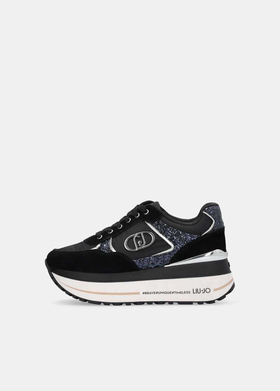 sneakers super platform con glitter e nylon