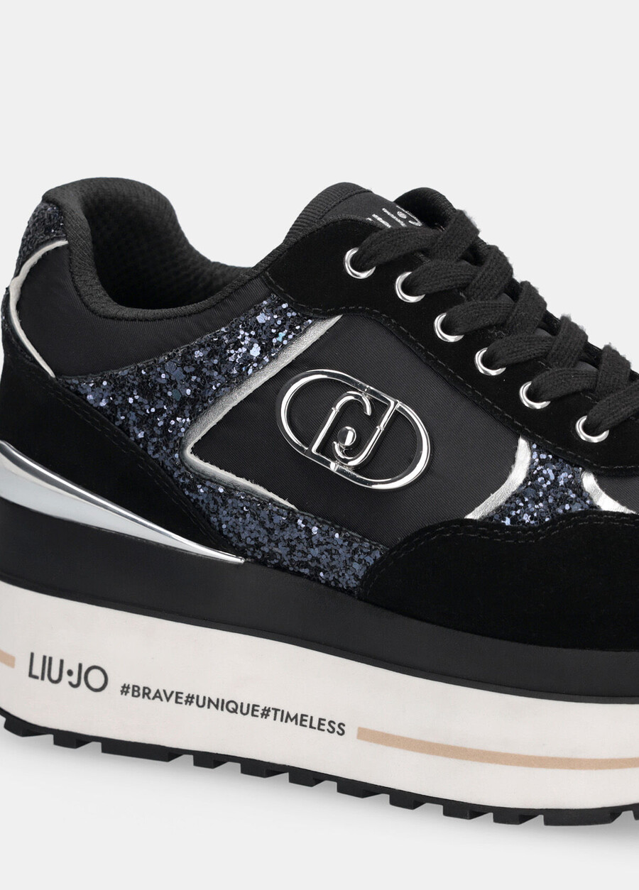 sneakers super platform con glitter e nylon