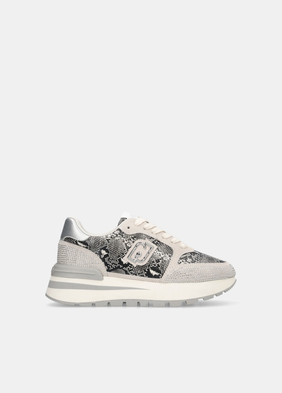 sneakers con stampa serpente e strass