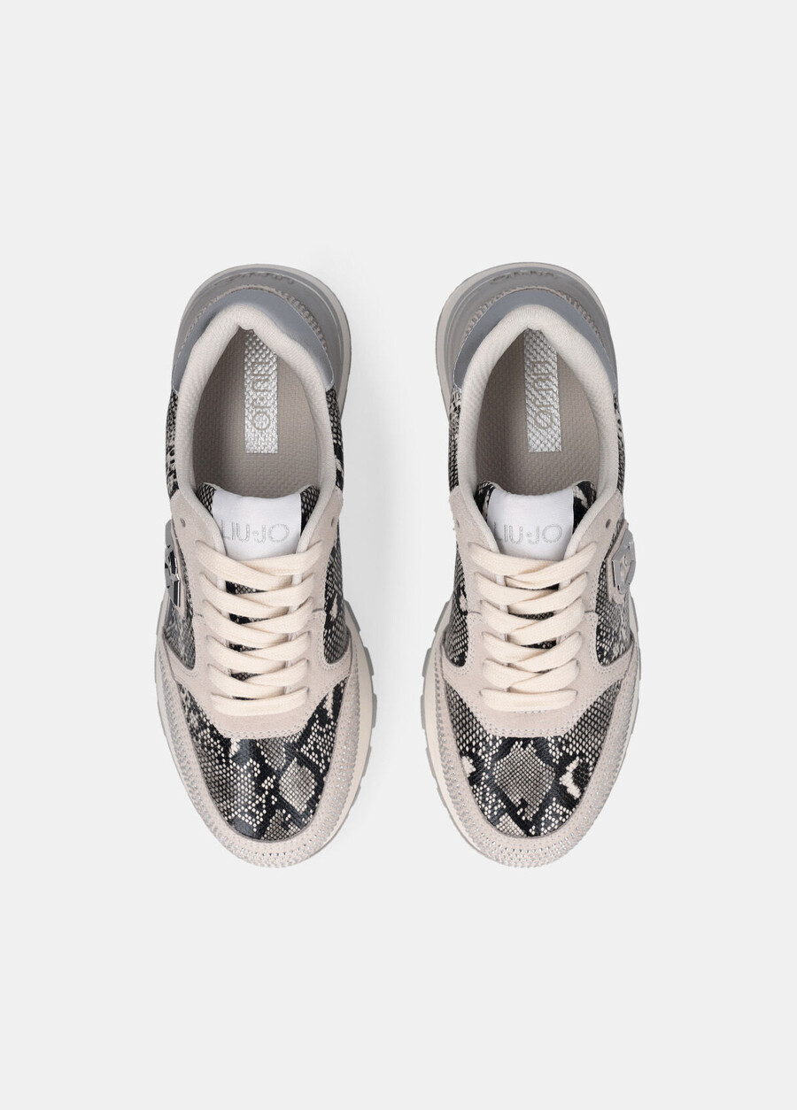 sneakers con stampa serpente e strass