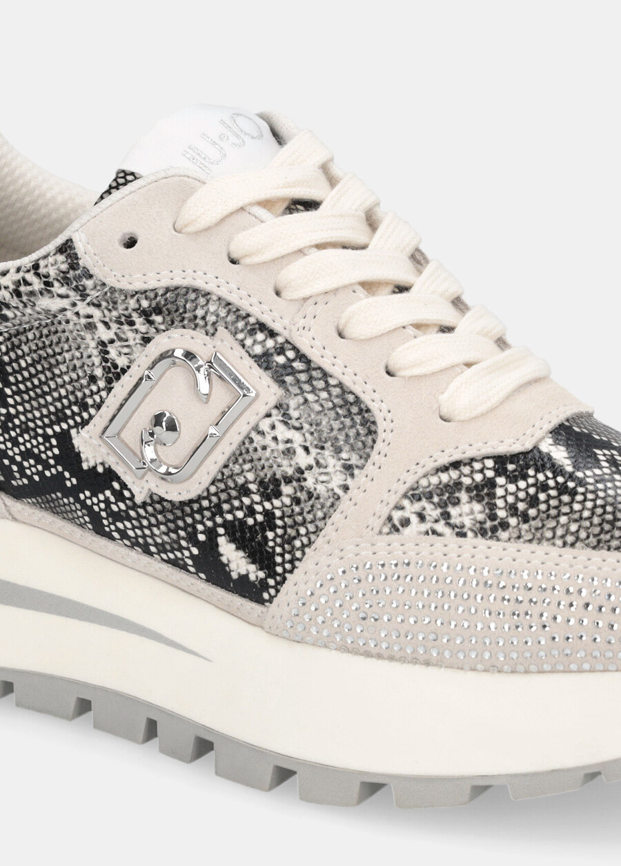 sneakers con stampa serpente e strass